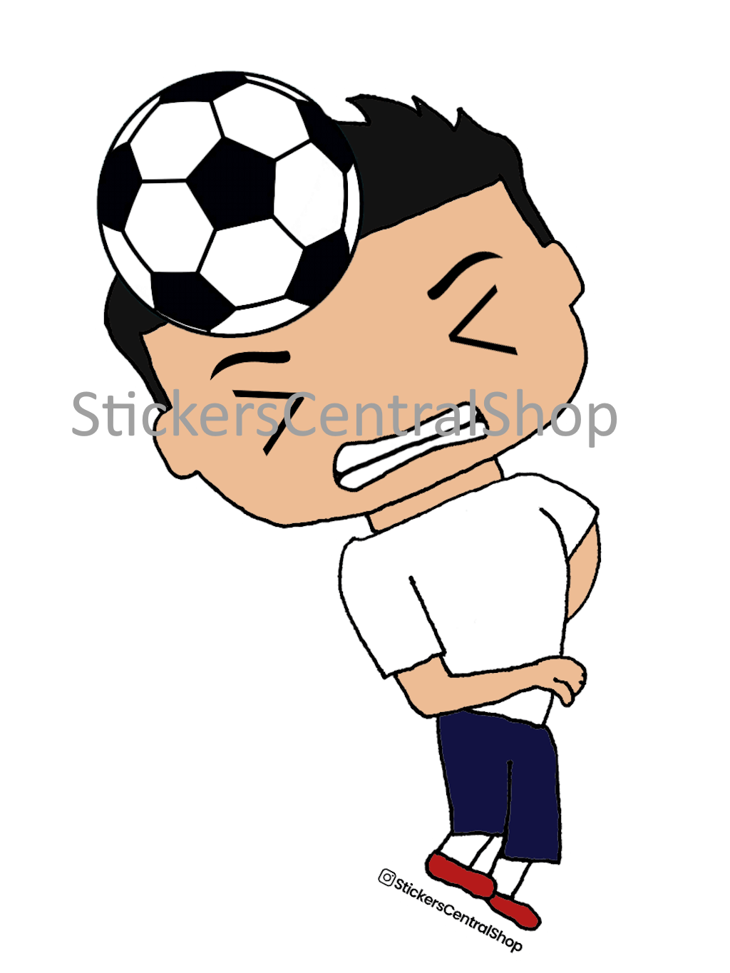 Header Soccer Player Sticker, white and blue