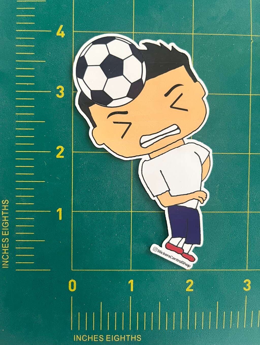 USA Header Soccer Player Sticker, white and blue