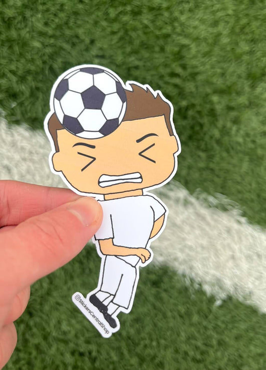 Header Soccer Player Sticker, white