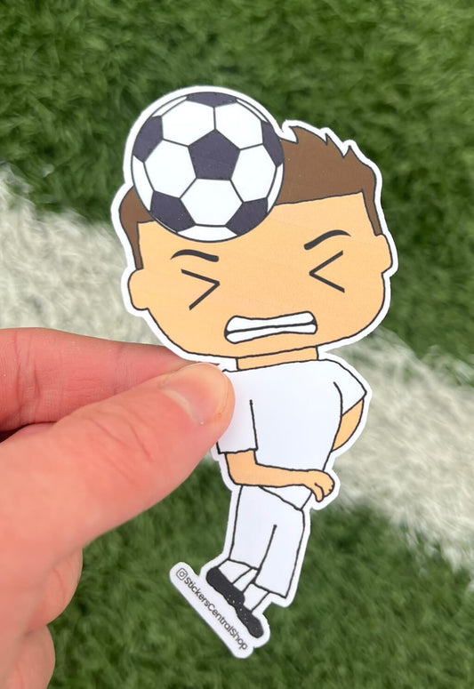 Real Madrid Header Soccer Player Sticker, white