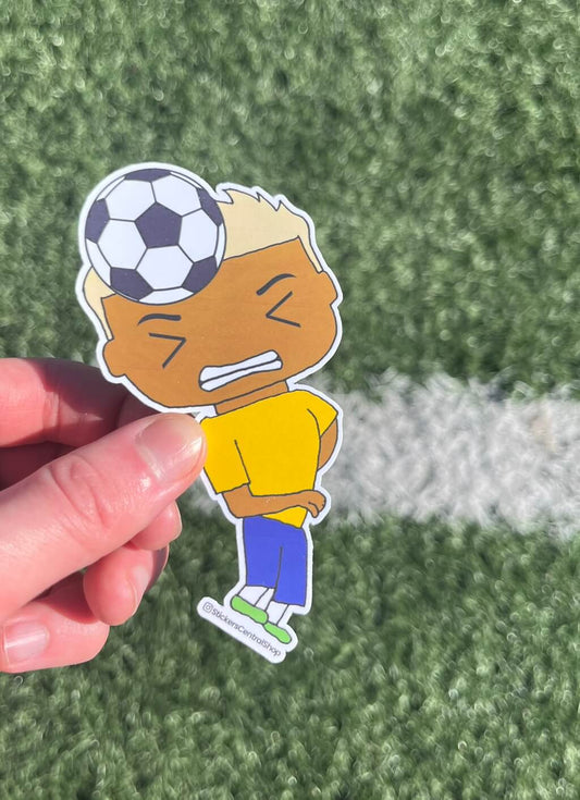 Brazil Header Soccer Player Sticker, yellow and blue