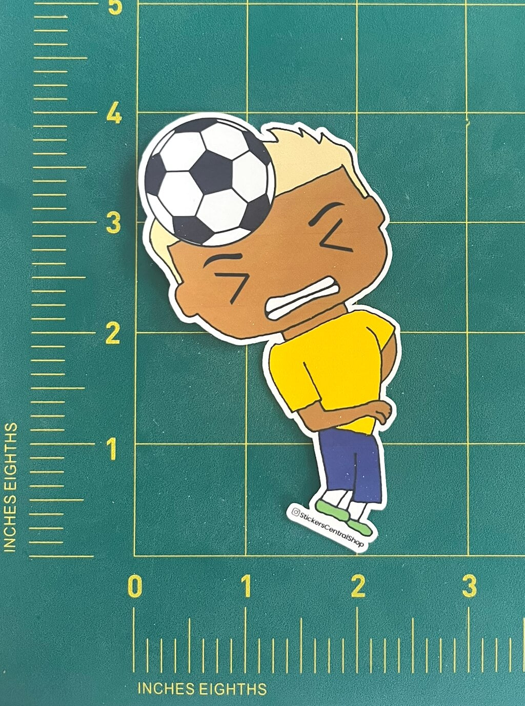 Brazil Header Soccer Player Sticker, yellow and blue