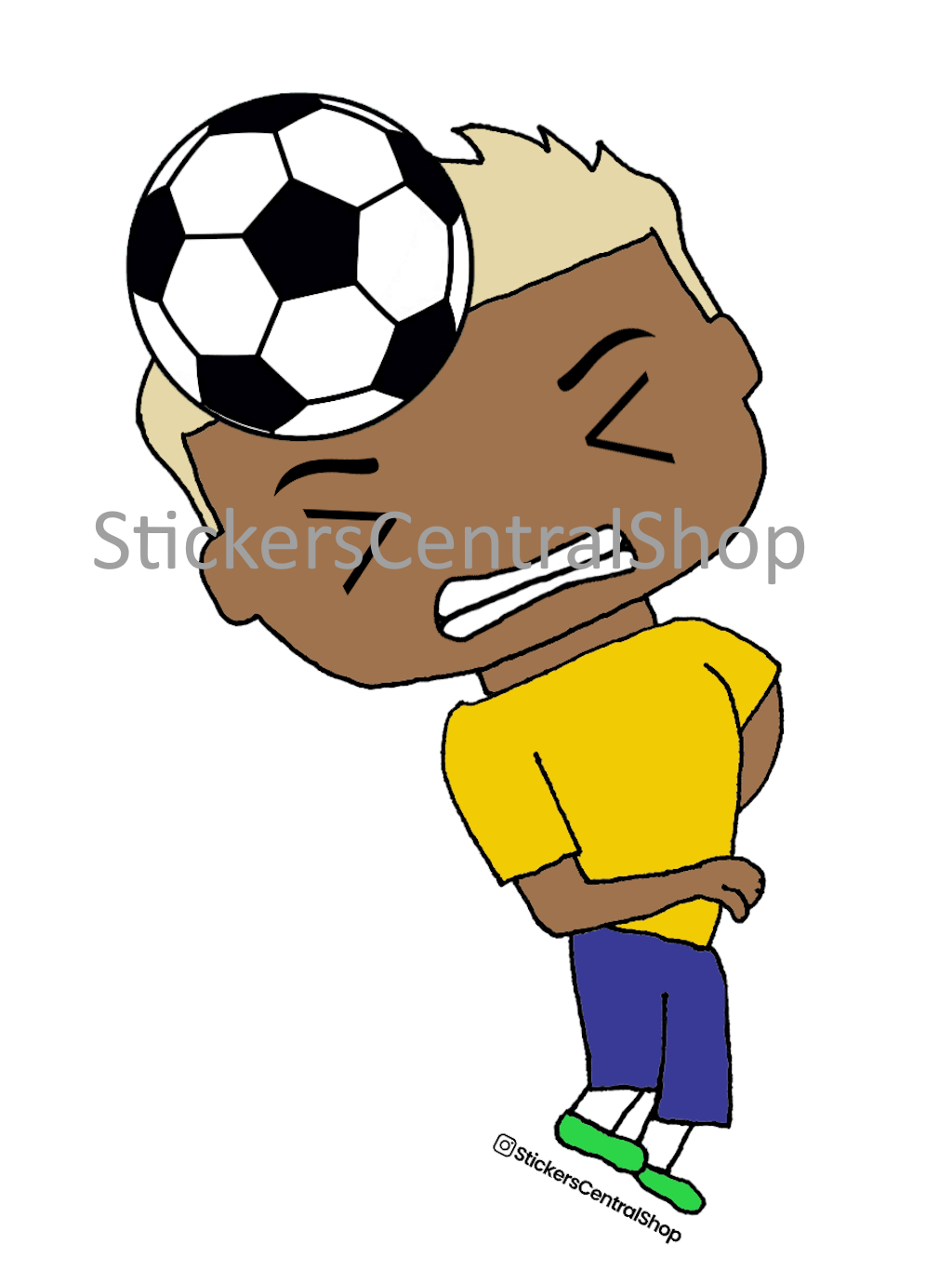 Brazil Header Soccer Player Sticker, yellow and blue