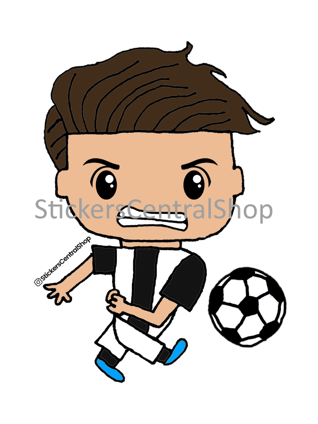 Juventus Shooting Soccer Player Sticker, black with white