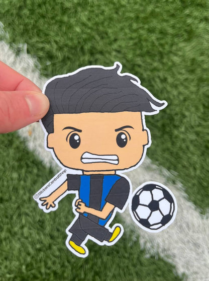 Inter Milan Shooting Soccer Player Sticker, blue with black