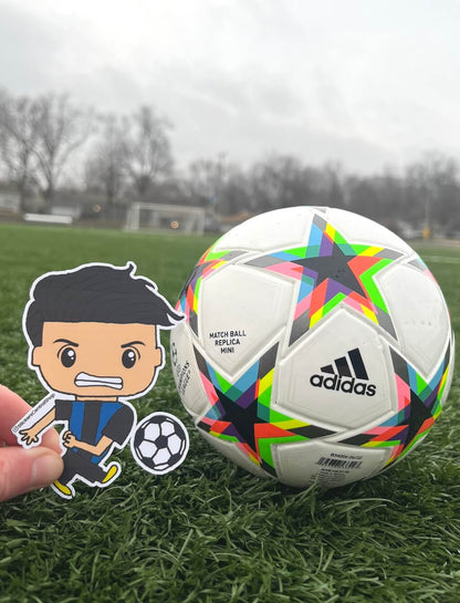 Inter Milan Shooting Soccer Player Sticker, blue with black