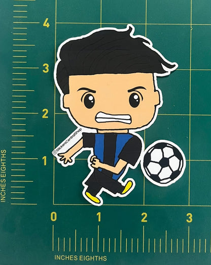 Inter Milan Shooting Soccer Player Sticker, blue with black