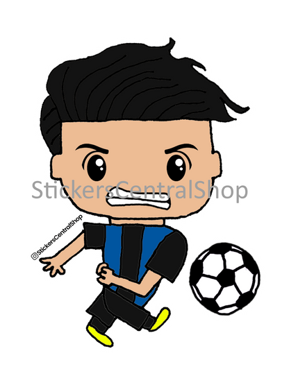 Inter Milan Shooting Soccer Player Sticker, blue with black