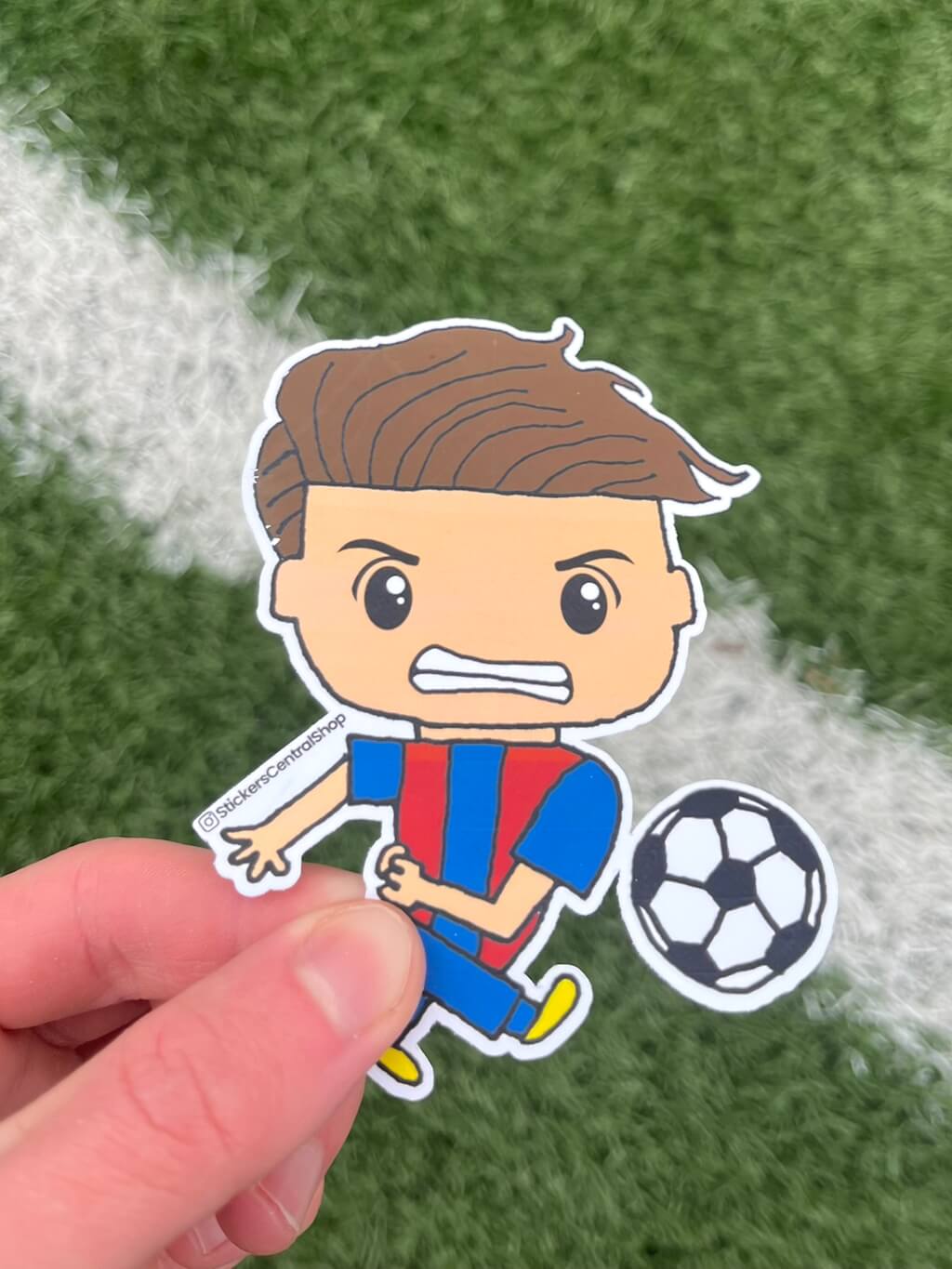 Barcelona Shooter Soccer Player Sticker, blue with red