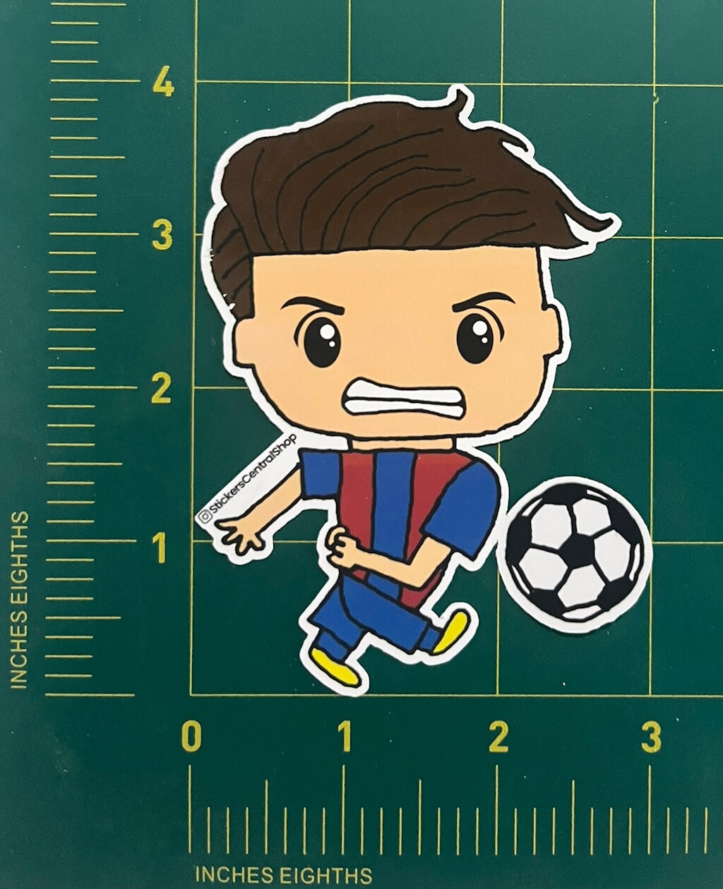 Barcelona Shooter Soccer Player Sticker, blue with red