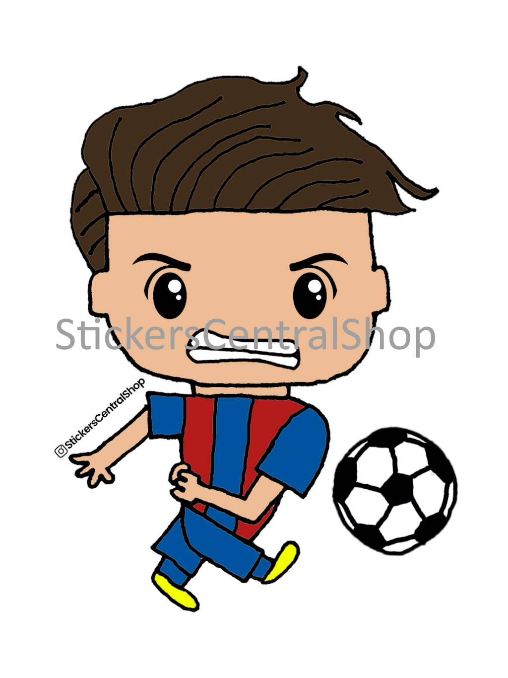 Barcelona Shooter Soccer Player Sticker, blue with red