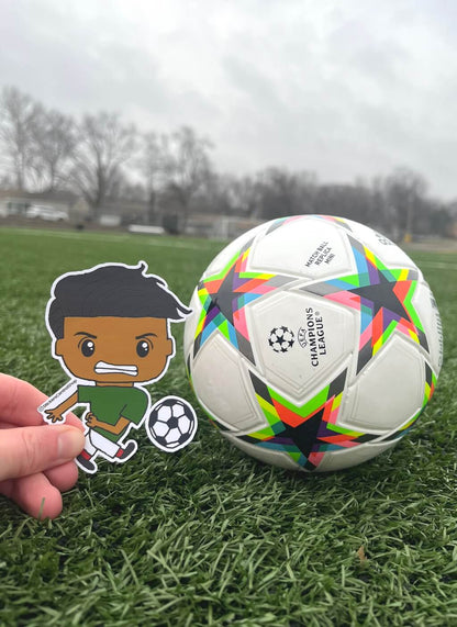 Shooting Soccer Player Sticker, green and white