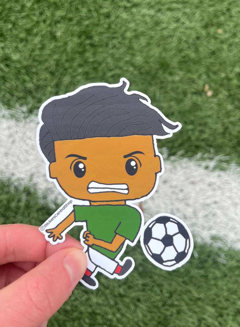 Shooter Soccer Player Sticker, green and white