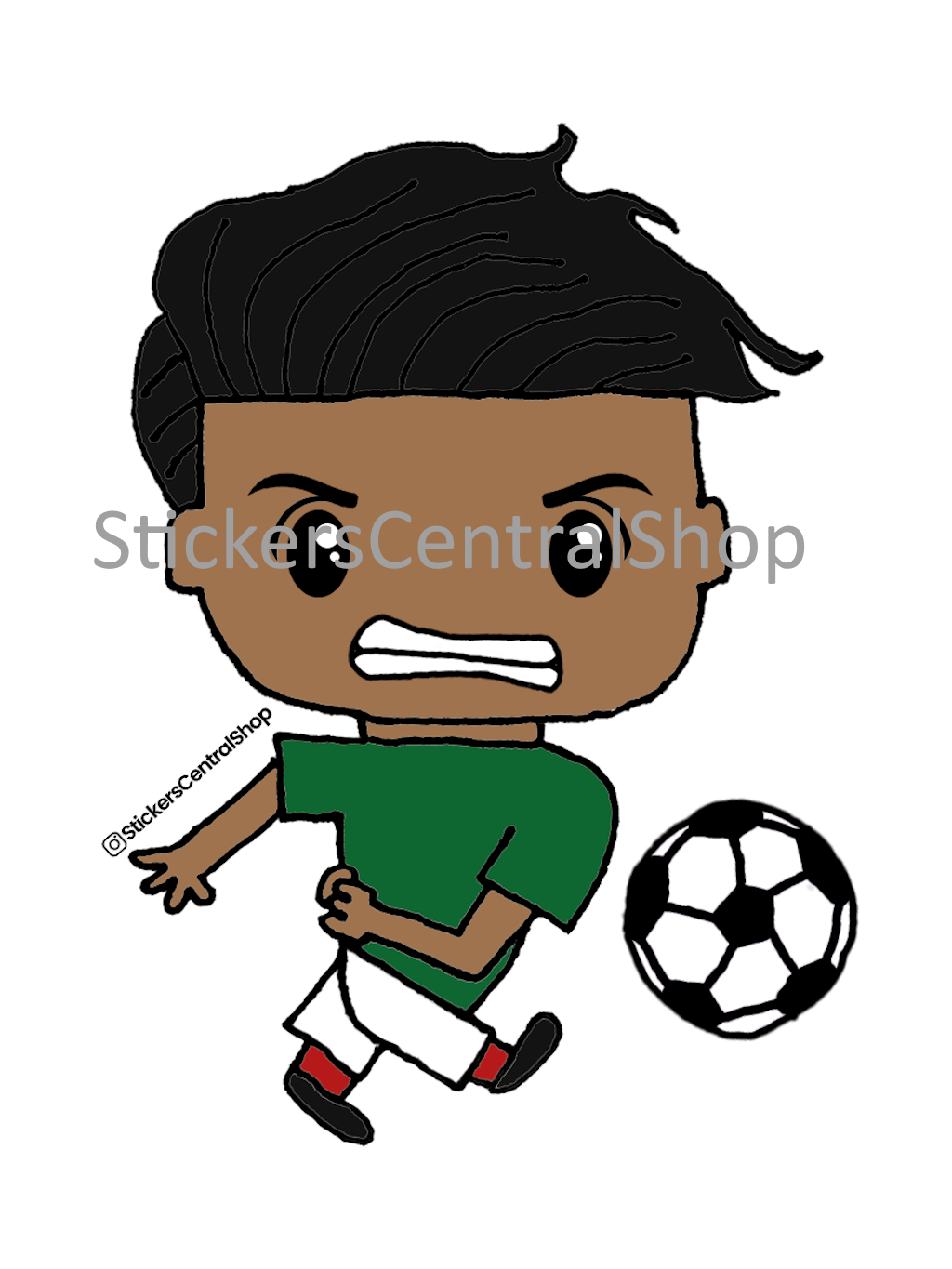 Shooter Soccer Player Sticker, green and white