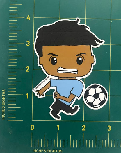 Uruguay Shooting Soccer Player Sticker, light blue and black