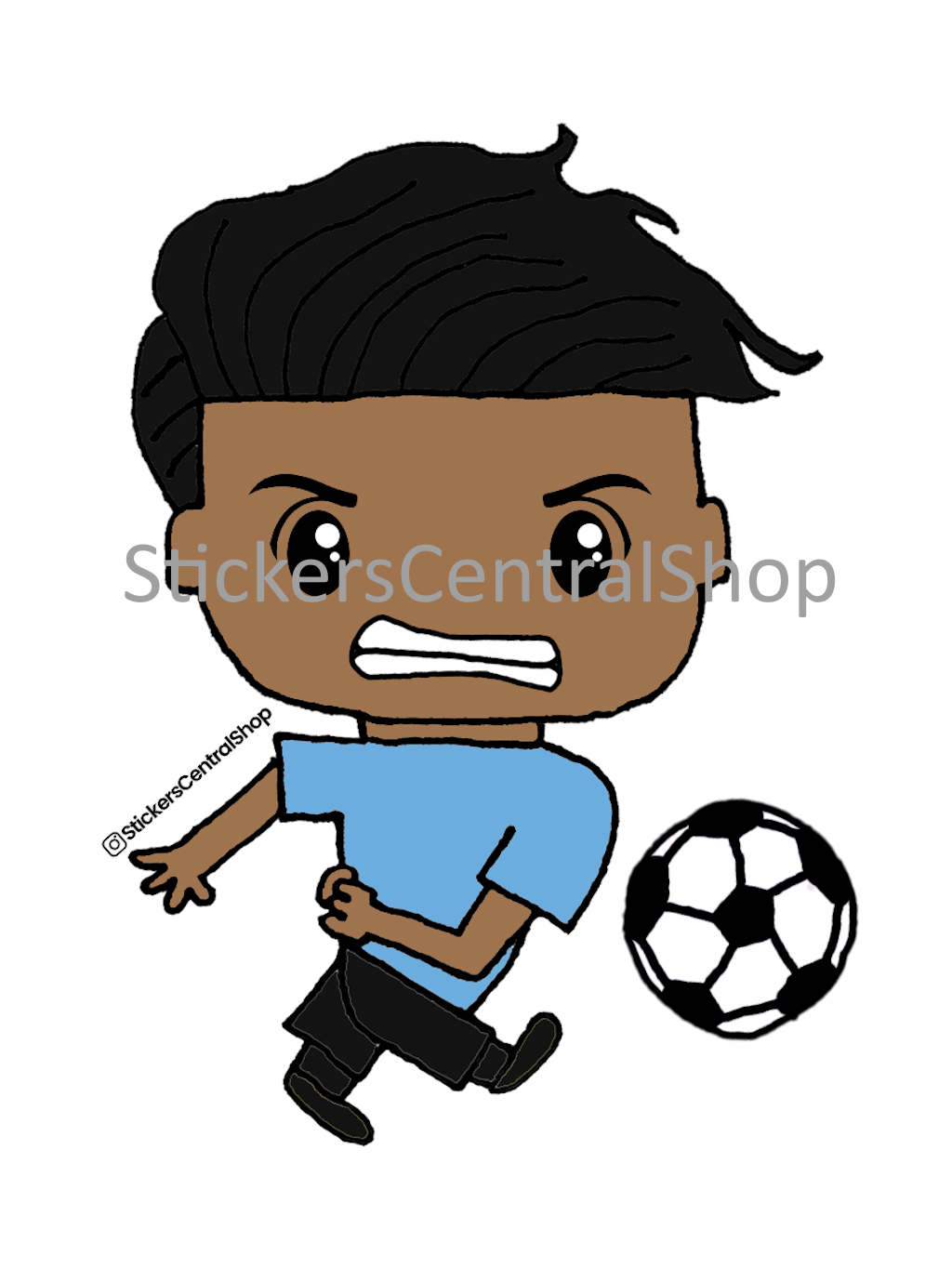 Uruguay Shooting Soccer Player Sticker, light blue and black