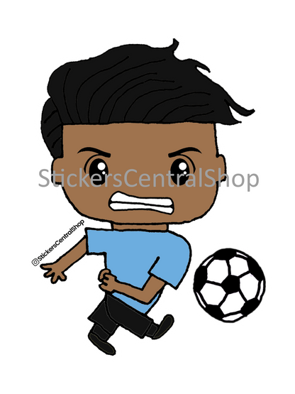 Uruguay Shooting Soccer Player Sticker, light blue and black