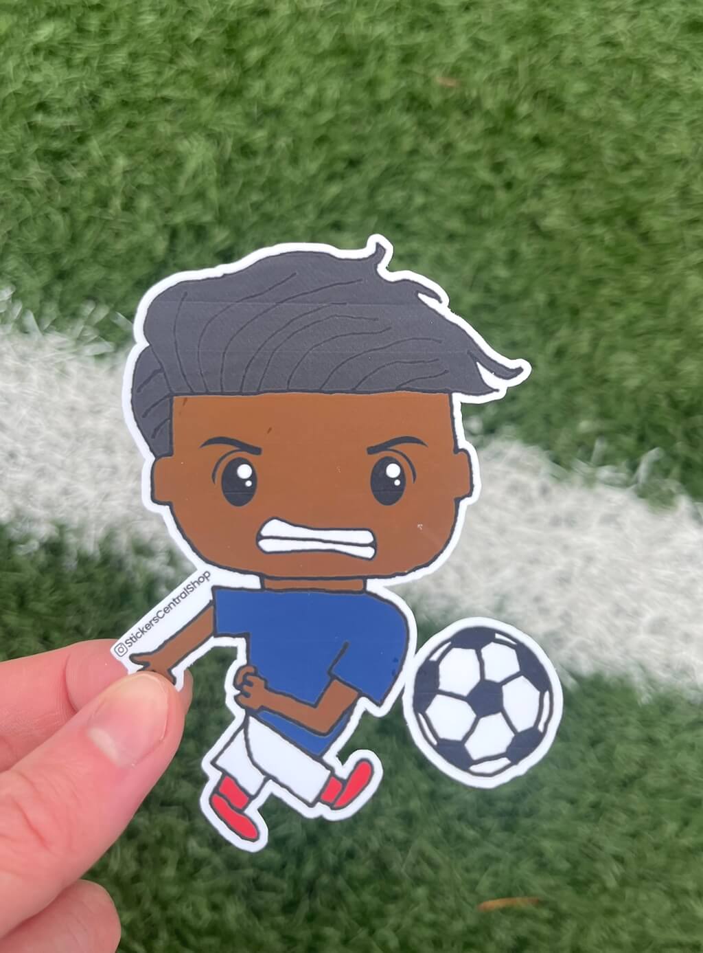 Shooter Soccer Player Sticker, blue and white