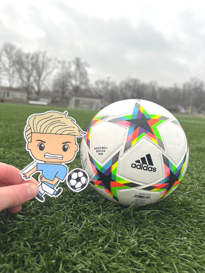 Shooting Soccer Player Sticker, light blue and white