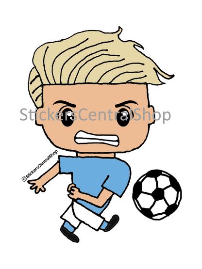 Shooting Soccer Player Sticker, light blue and white