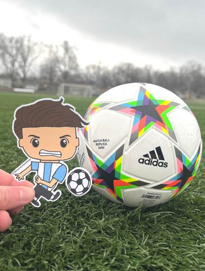 Argentina Shooting Soccer Player Sticker, light blue and white