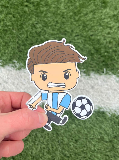 Argentina Shooting Soccer Player Sticker, light blue and white