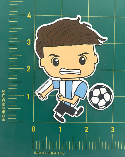 Argentina Shooting Soccer Player Sticker, light blue and white