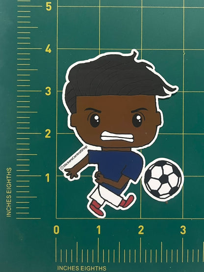 Shooting Soccer Player Sticker, blue and white