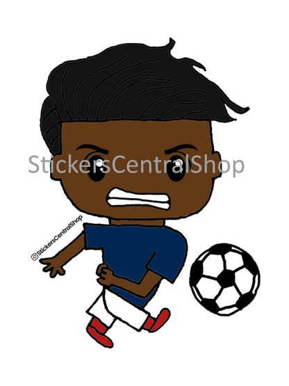 Shooting Soccer Player Sticker, blue and white