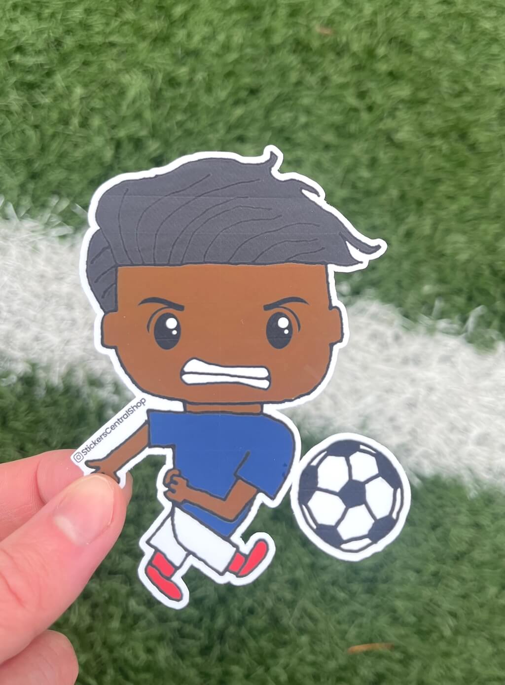 France Shooter Soccer Player Sticker, blue and white