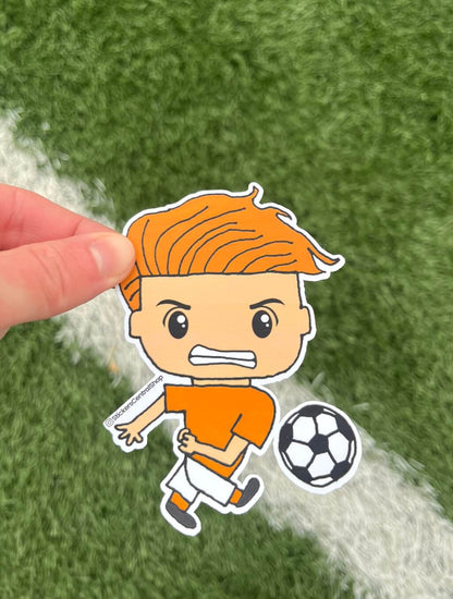 Shooting Soccer Player Sticker, orange and white