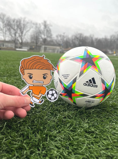 Shooting Soccer Player Sticker, orange and white