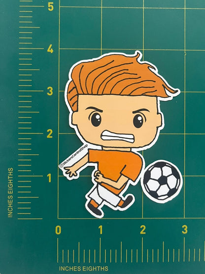 Shooting Soccer Player Sticker, orange and white