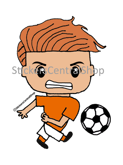 Shooting Soccer Player Sticker, orange and white
