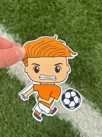 Netherlands Shooting Soccer Player Sticker, orange and white
