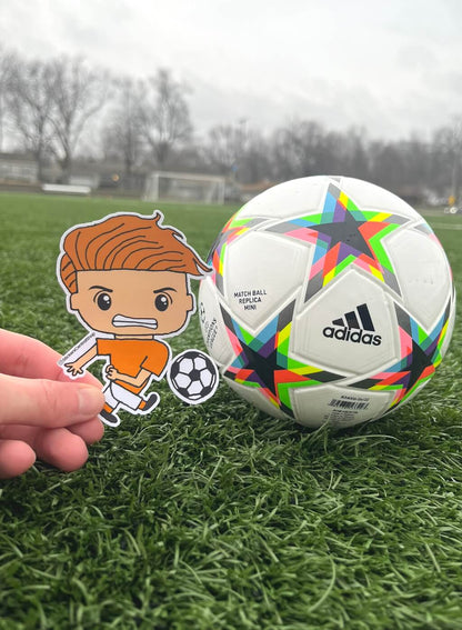 Netherlands Shooting Soccer Player Sticker, orange and white