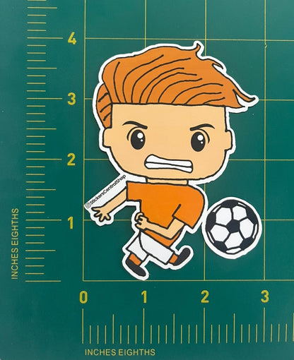 Netherlands Shooting Soccer Player Sticker, orange and white