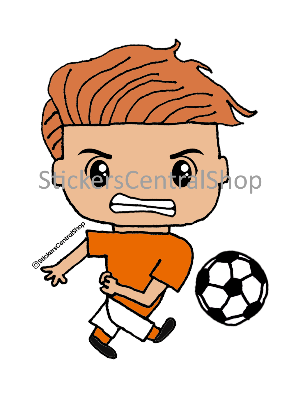 Netherlands Shooting Soccer Player Sticker, orange and white