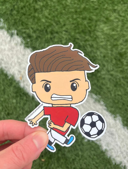 Shooting Soccer Player Sticker, red and white