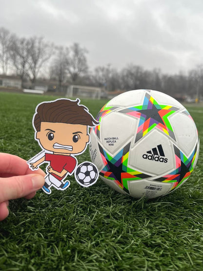 Shooting Soccer Player Sticker, red and white