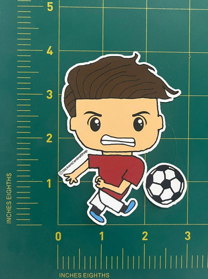 Shooting Soccer Player Sticker, red and white