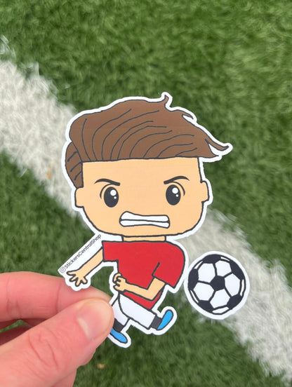 Manchester United Shooting Soccer Player Sticker, red with white