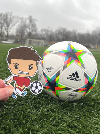 Manchester United Shooting Soccer Player Sticker, red with white