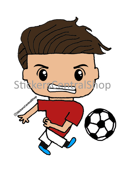 Manchester United Shooting Soccer Player Sticker, red with white