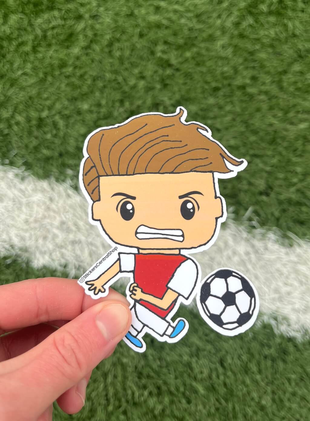 Arsenal Shooting Soccer Player Sticker, red with white
