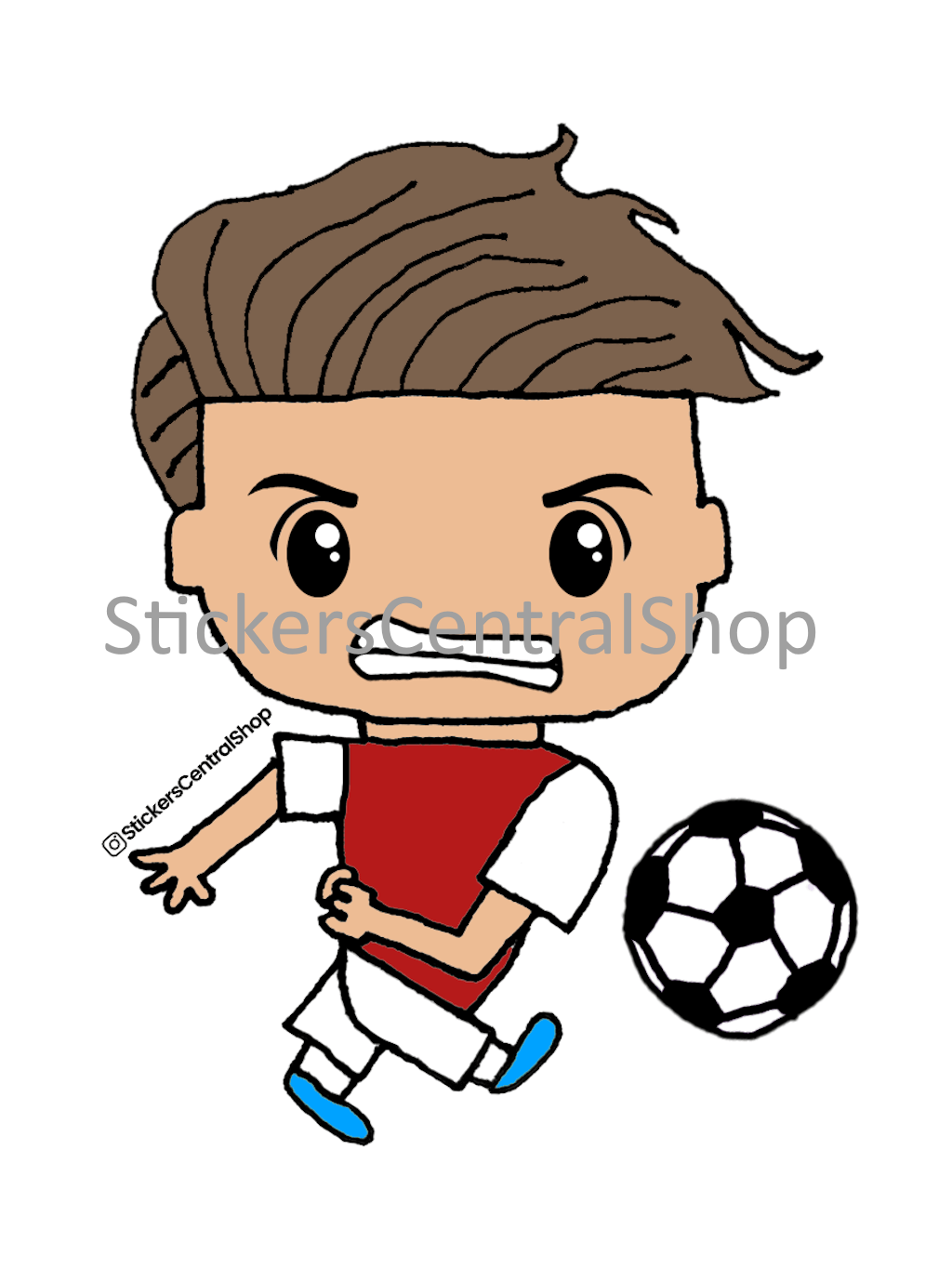 Arsenal Shooting Soccer Player Sticker, red with white