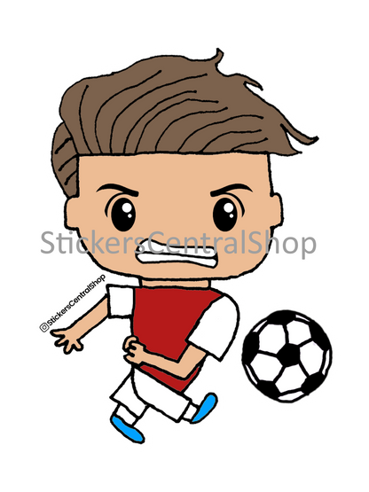 Arsenal Shooting Soccer Player Sticker, red with white