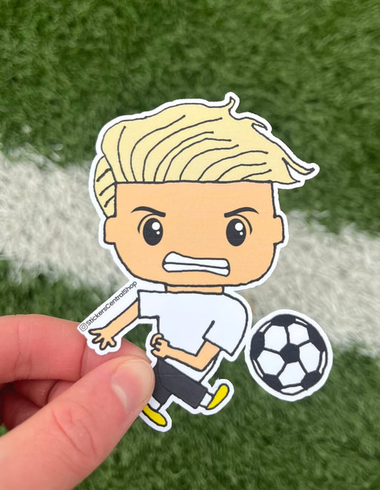 Shooter Soccer Player Sticker, white and black