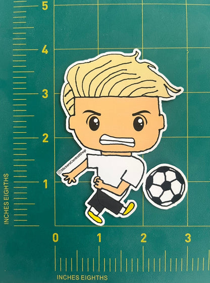 Shooting Soccer Player Sticker, white and black