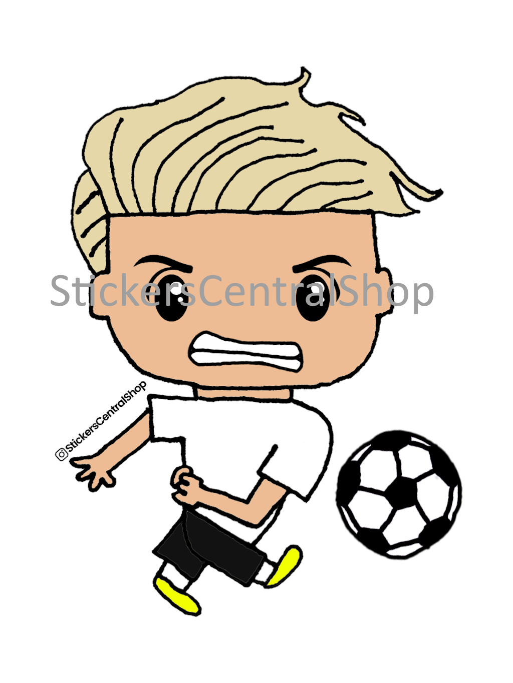 Shooting Soccer Player Sticker, white and black